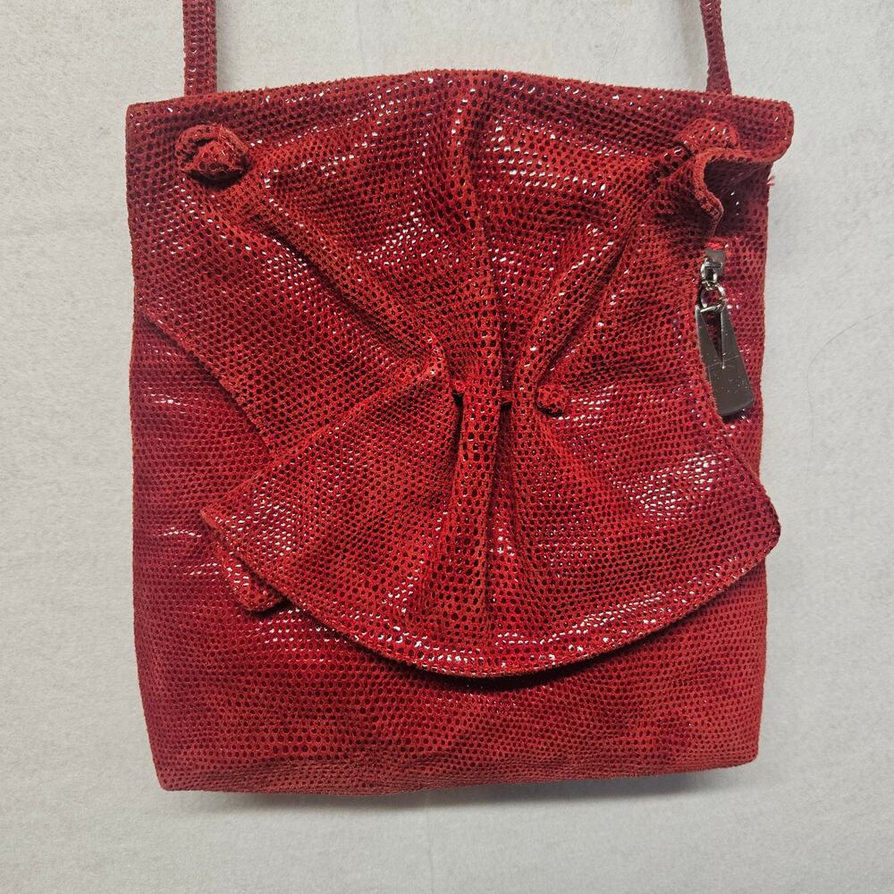 VTG Liza Ganz Red Leather Crossbody Bag Snake Embossed Small Messenger Purse